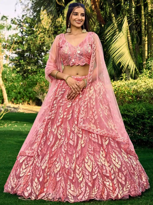 Zeel 5101 Pink Party Wear Soft Net lehenga Choli Multiple Sequins Embroidery