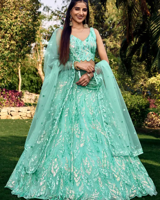 Zeel 5101 Sky Blue Party Wear Soft Net lehenga Choli Multiple Sequins Embroidery