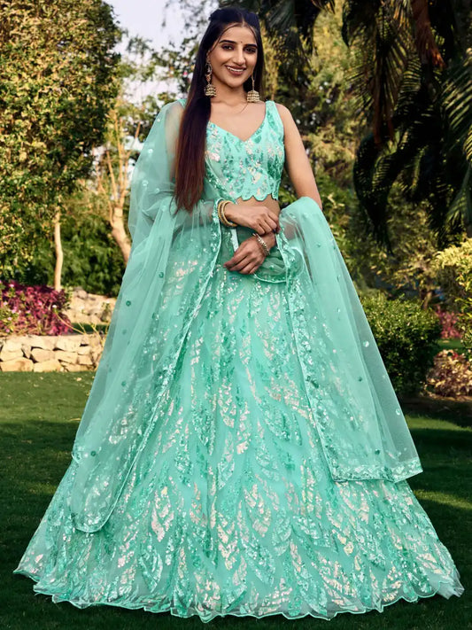 Zeel 5101 Sky Blue Party Wear Soft Net lehenga Choli Multiple Sequins Embroidery
