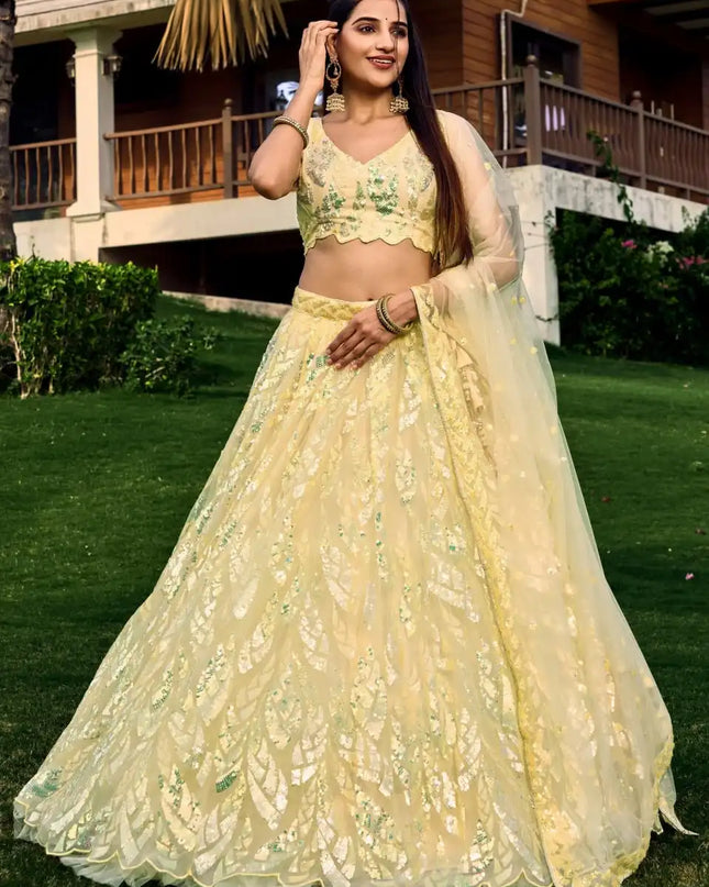 Zeel Yellow Soft Net Multiple Sequins Embroidery Party Wear lehenga Choli 2025