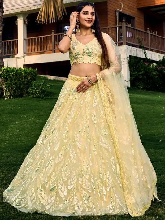 Zeel Yellow Soft Net Multiple Sequins Embroidery Party Wear lehenga Choli 2025