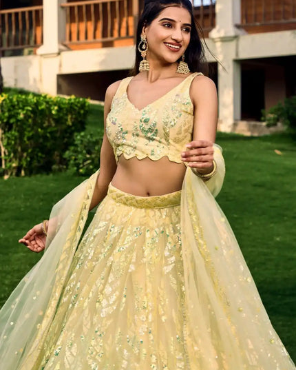 Zeel Yellow Soft Net Multiple Sequins Embroidery Party Wear lehenga Choli 2025