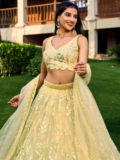Zeel Yellow Soft Net Multiple Sequins Embroidery Party Wear lehenga Choli 2025