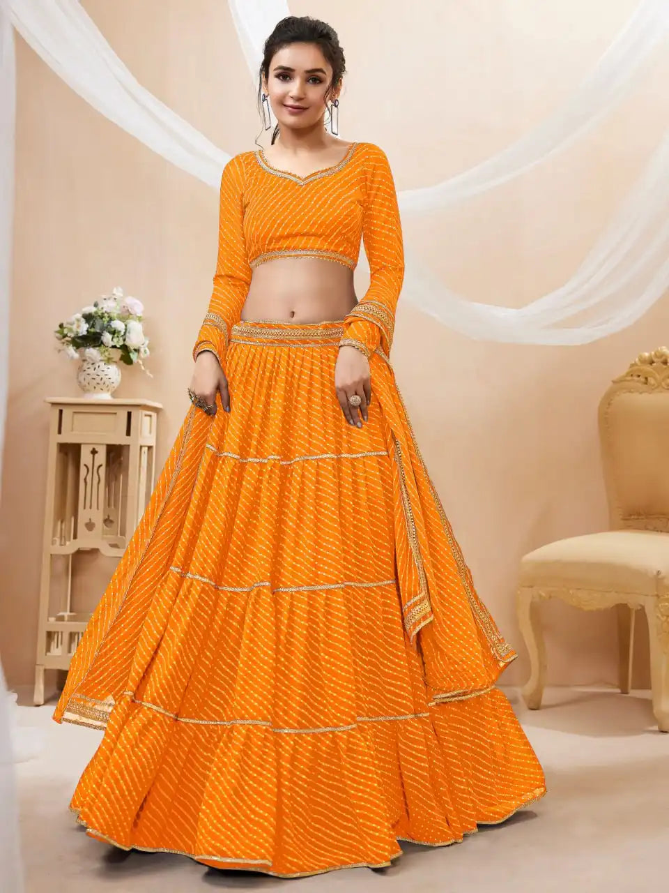 Zeel Lavish Vol 01 Gergette Lehenga Choli Leheriya Print With Ruffle Design