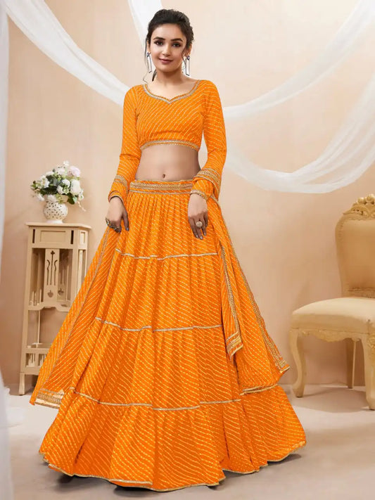 Zeel Lavish Vol 01 Gergette Lehenga Choli Leheriya Print With Ruffle Design