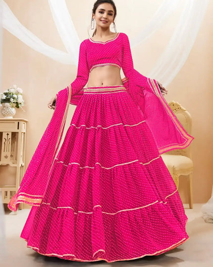 Zeel Lavish Vol 01 Pink Color Gergette Lehenga Choli Leheriya Print With Ruffle Design