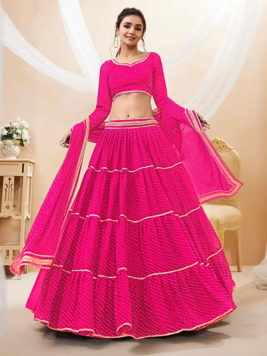 Zeel Lavish Vol 01 Pink Color Gergette Lehenga Choli Leheriya Print With Ruffle Design
