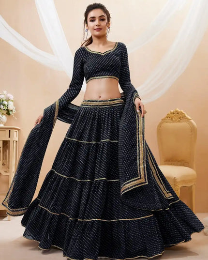 Zeel Lavish Vol 01 Black Color Gergette Lehenga Choli Leheriya Print With Ruffle Design