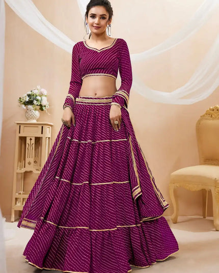 Zeel Lavish Vol 01 Purple Color Gergette Lehenga Choli Leheriya Print With Ruffle Design