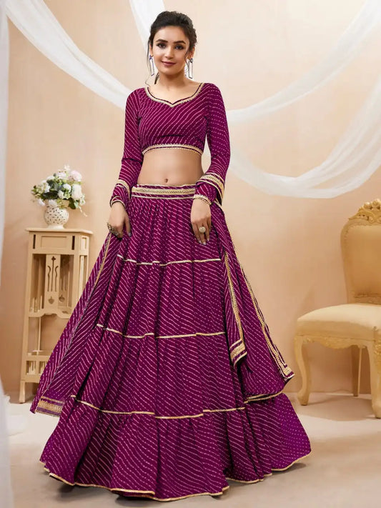 Zeel Lavish Vol 01 Purple Color Gergette Lehenga Choli Leheriya Print With Ruffle Design