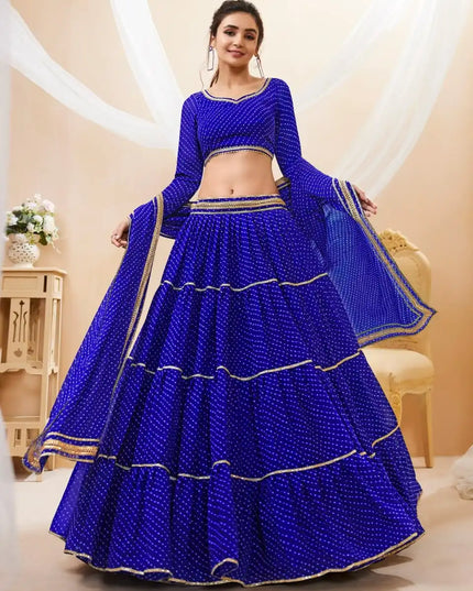 Zeel Lavish Vol 01 Blue Color Gergette Lehenga Choli Leheriya Print With Ruffle Design