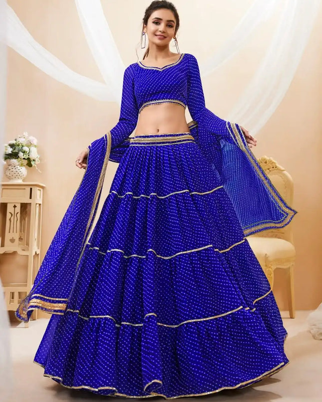Zeel Lavish Vol 01 Blue Color Gergette Lehenga Choli Leheriya Print With Ruffle Design