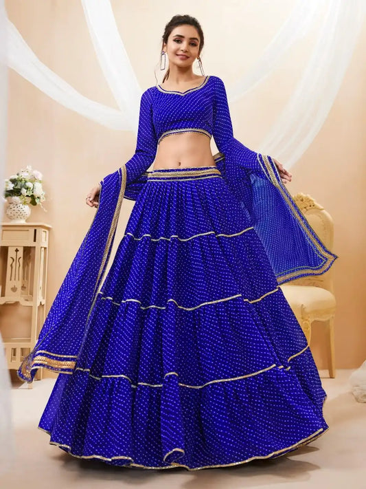 Zeel Lavish Vol 01 Blue Color Gergette Lehenga Choli Leheriya Print With Ruffle Design