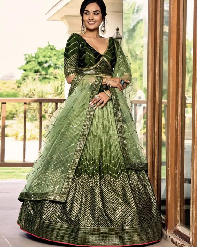Zeel Kimaya 5057 Yellowgreen  Ark Silk Lehenga Choli Sequins Thread Embroidery Wedding Design