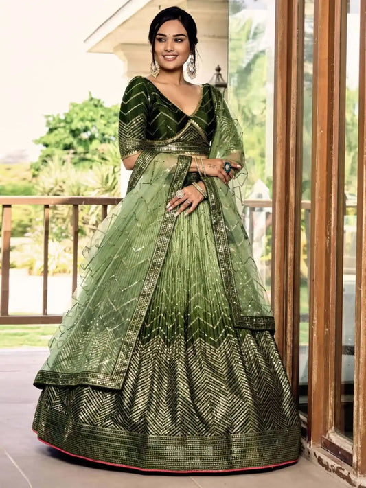 Zeel Kimaya 5057 Yellowgreen  Ark Silk Lehenga Choli Sequins Thread Embroidery Wedding Design