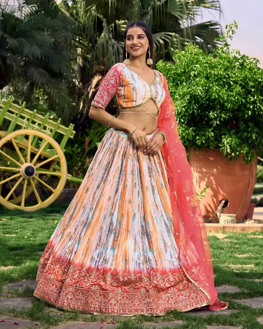 Zeel Lavanya 5051  Coral Color Chinon Silk Lehenga Choli Wedding Collection
