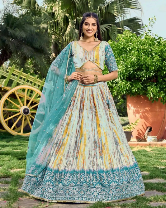 Zeel Lavanya 5051 Skyblue Color Chinon Silk Lehenga Choli Wedding Collection