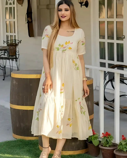 RM Cotton Fancy Frock With Flower Print Latest Collection