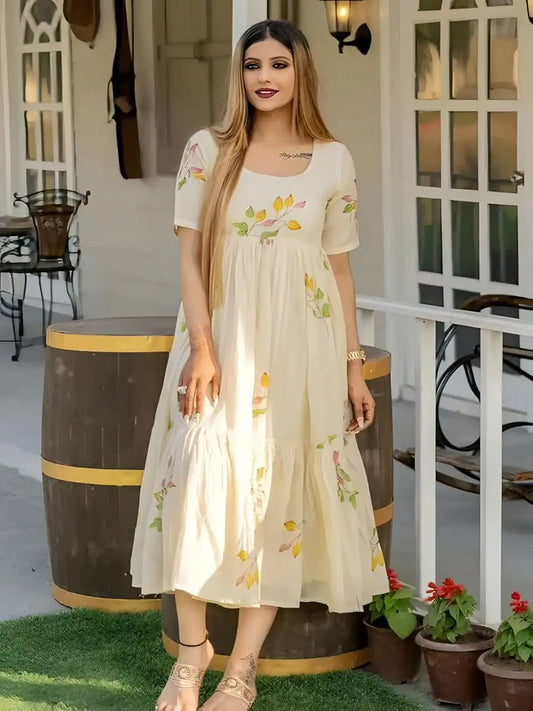 RM Cotton Fancy Frock With Flower Print Latest Collection