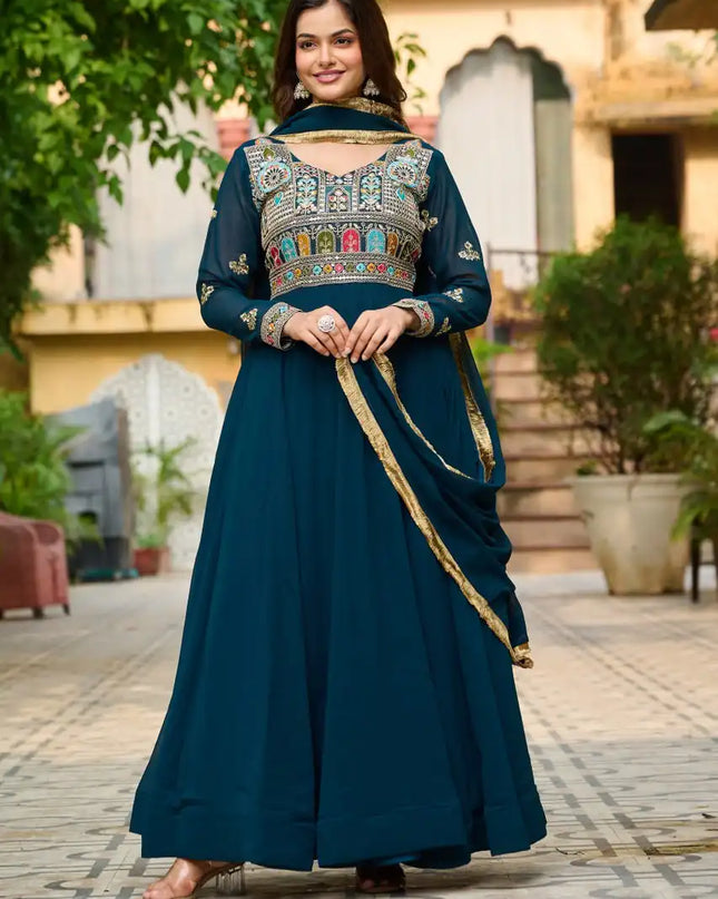 Mohini 9252 Women Blooming Gown With Dupatta Multi Thread Embroidered Work