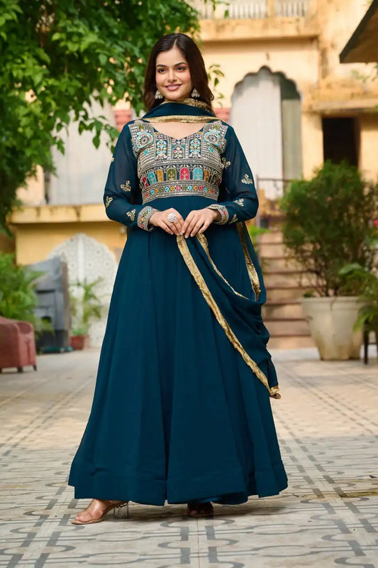 Mohini 9252 Women Blooming Gown With Dupatta Multi Thread Embroidered Work