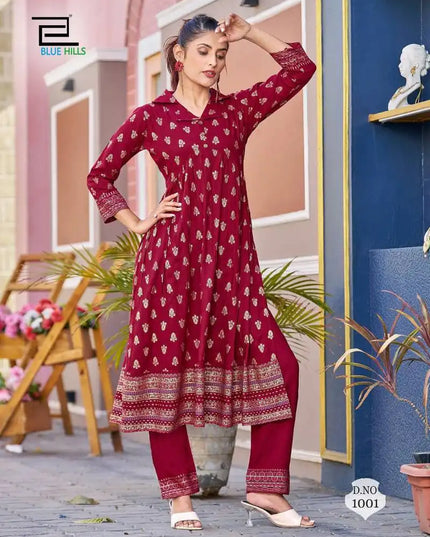 Blue Hills Cassata Alia Cut Maroon Kurti With Pant Collection