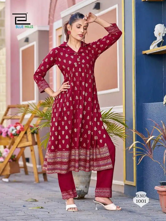 Blue Hills Cassata Alia Cut Maroon Kurti With Pant Collection