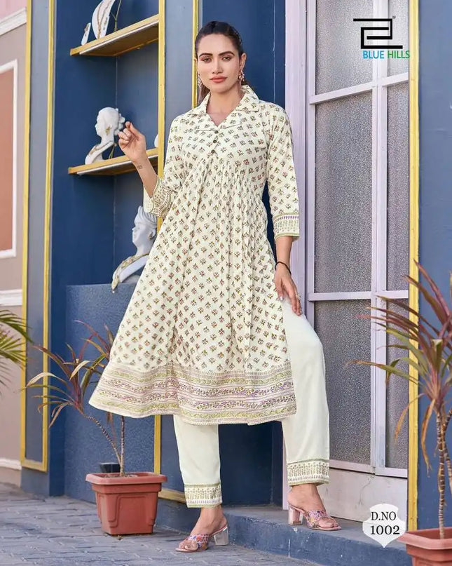 Blue Hills Cassata Alia Cut White Kurti With Pant Collection
