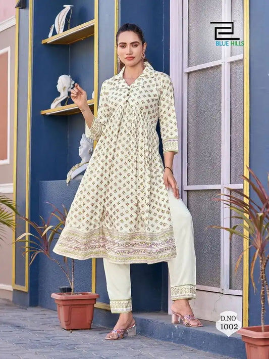 Blue Hills Cassata Alia Cut White Kurti With Pant Collection