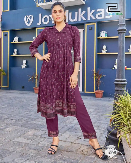 Blue Hills Cassata Alia Cut Plum Color Designer Kurti With Pant Collection 2025
