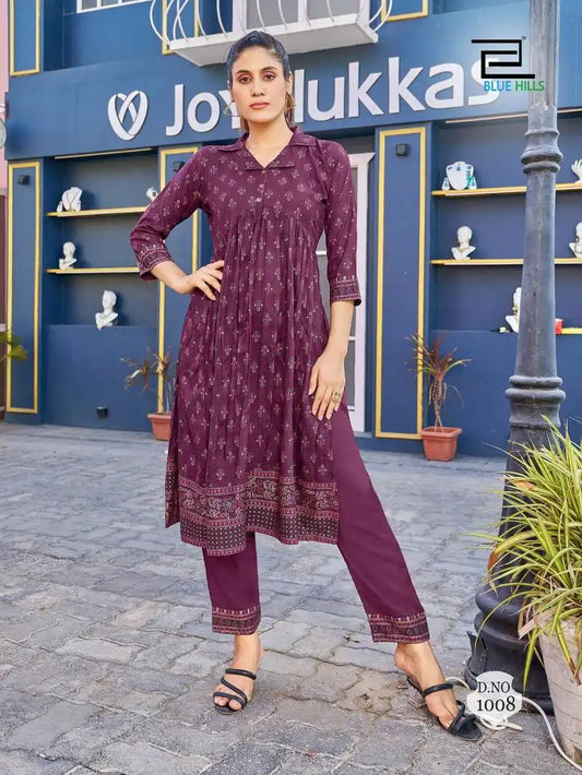 Blue Hills Cassata Alia Cut Plum Color Designer Kurti With Pant Collection 2025