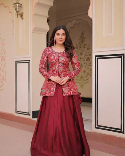 Mohini 7129 Simmer Maroon Vichitra Skirt With Koti Latest Design