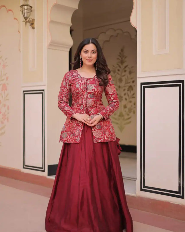 Mohini 7129 Simmer Maroon Vichitra Skirt With Koti Latest Design