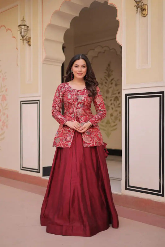 Mohini 7129 Simmer Maroon Vichitra Skirt With Koti Latest Design