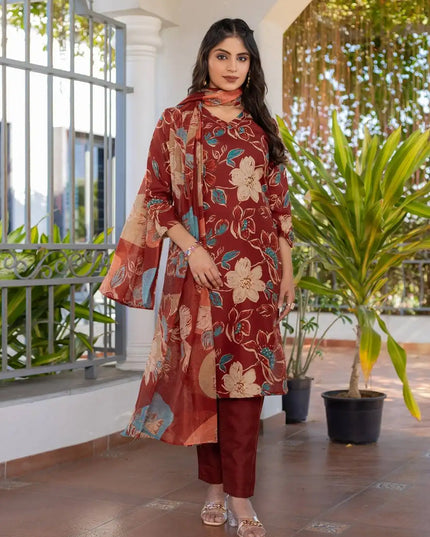 Aradhna 2027 Cotton Blend Kurti Pant Dupatta Set Trending Collection