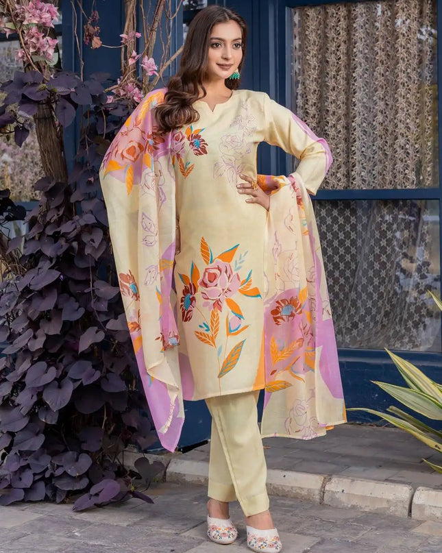 Aradhna 2014 Cotton Blend Ladies Kurti Pant Dupatta Set