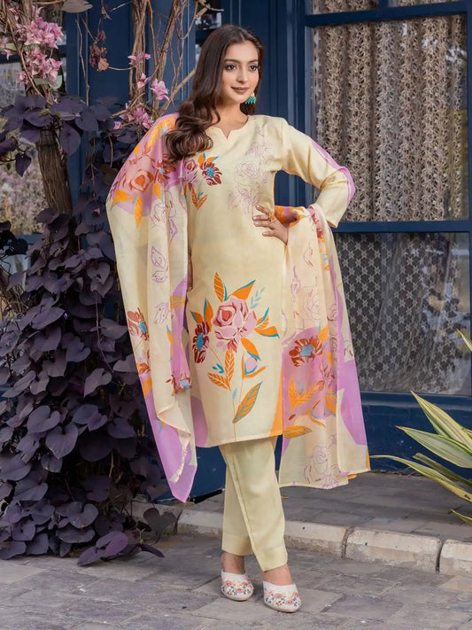 Aradhna 2014 Cotton Blend Ladies Kurti Pant Dupatta Set