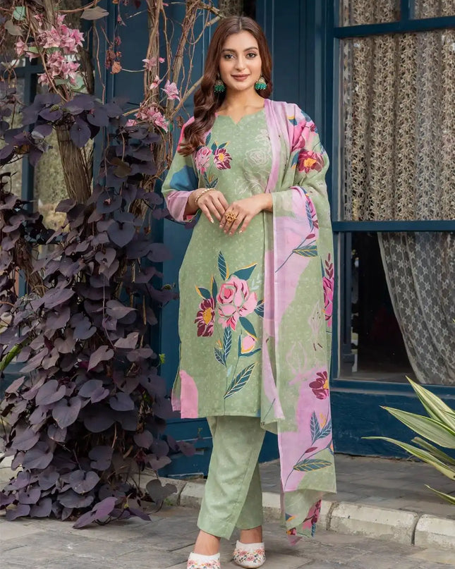 Aradhna 2014 Cotton Blend Kurti Pant Dupatta Set Diwali Festival