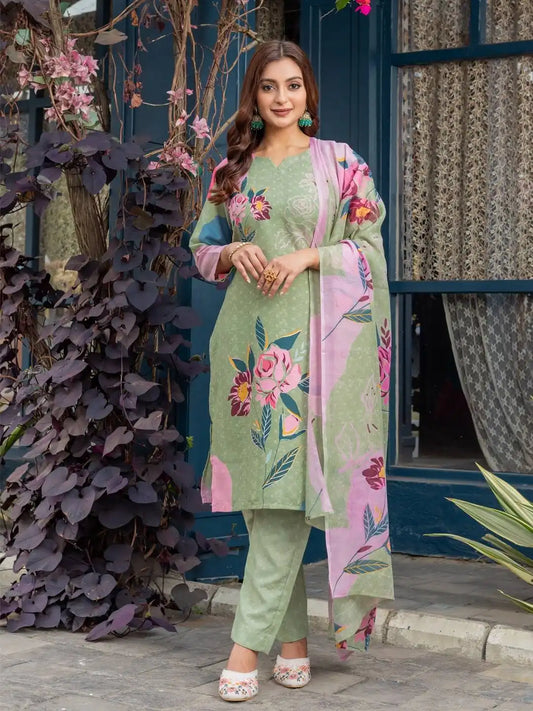 Aradhna 2014 Cotton Blend Kurti Pant Dupatta Set Diwali Festival