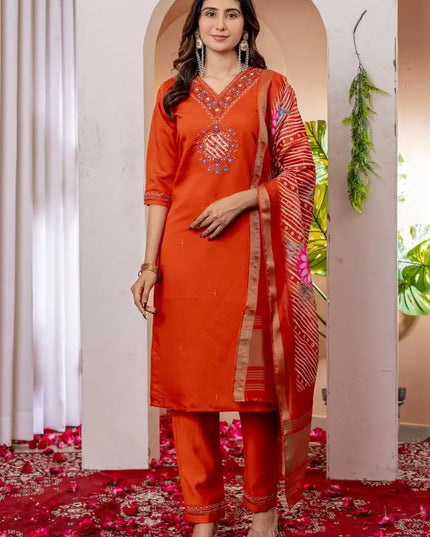 Lila 12 Viscose Silk Kurti Pant Dupatta Khatli Work Diwali Collection