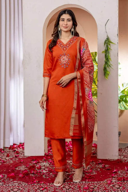 Lila 12 Viscose Silk Kurti Pant Dupatta Khatli Work Diwali Collection