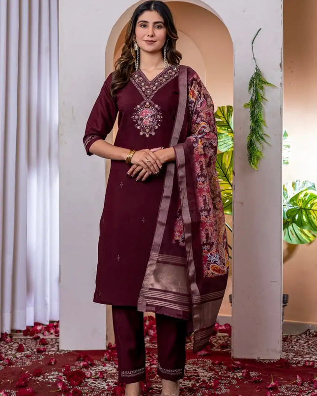 Lila 12 Viscose Silk Kurti Pant Dupatta Hand Work Diwali Collection