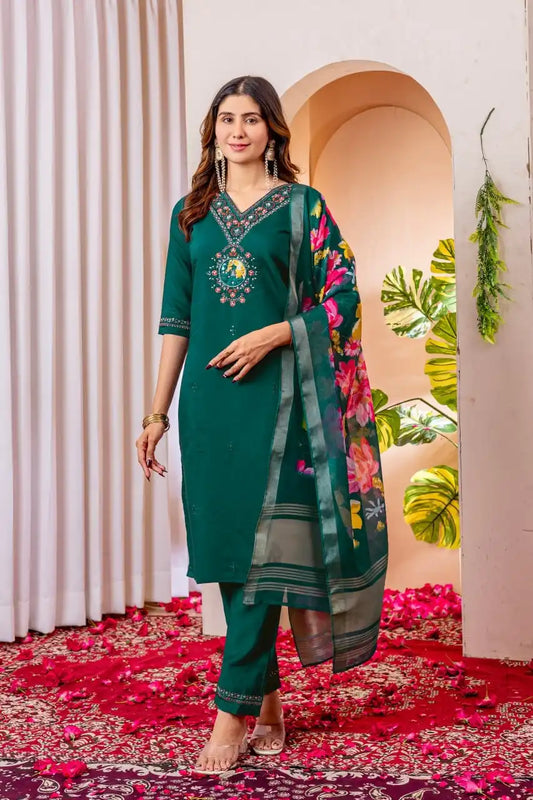 Lila 12 Viscose Silk Kurti Pant Dupatta Hand Work Festival Collection