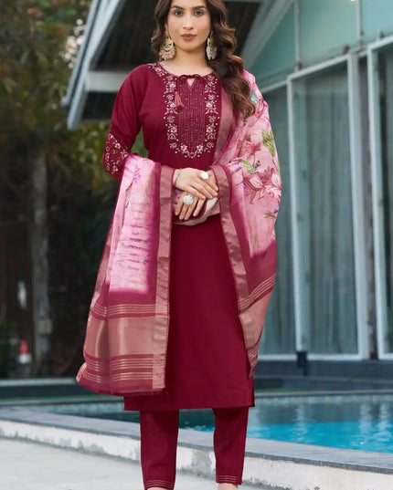 Lila Vol 15 Viscose Silk Kurti Pant Dupatta With Hand made Design