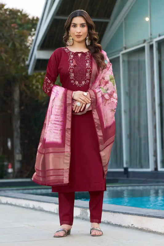 Lila Vol 15 Viscose Silk Kurti Pant Dupatta With Hand made Design