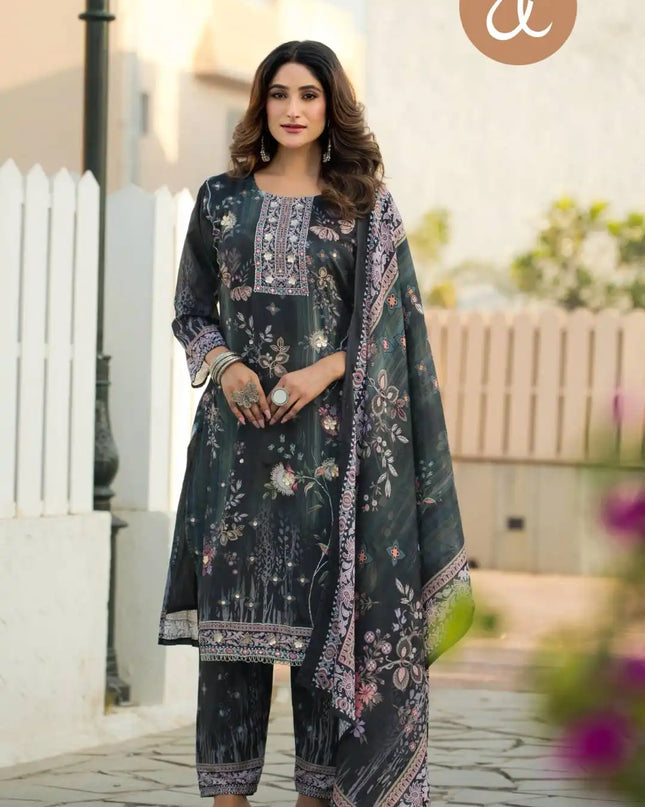 Threadthrill 101 Soft Chinon Jade Color Handwork Designer Dress For Women 2025