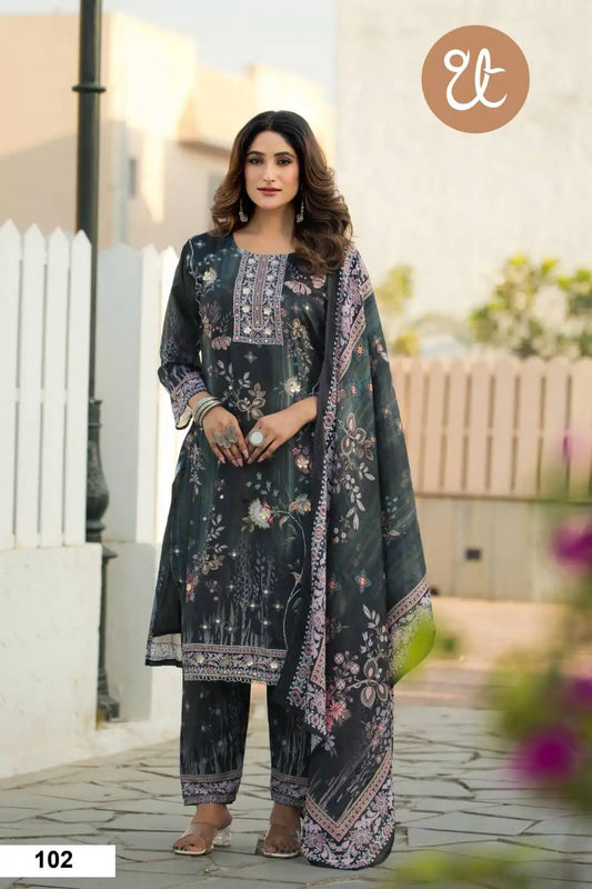 Threadthrill 101 Soft Chinon Jade Color Handwork Designer Dress For Women 2025