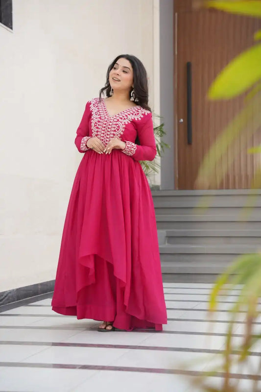 Moni 1178 Pink Color Georgette Gown Flair Embroidery Work