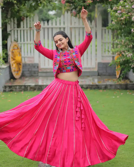 Mohini 7132 Pink Color Roman Lehenga Choli Navratri Gota Patti Lace Collection
