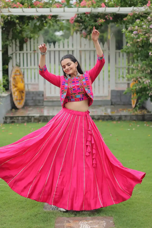 Mohini 7132 Pink Color Roman Lehenga Choli Navratri Gota Patti Lace Collection